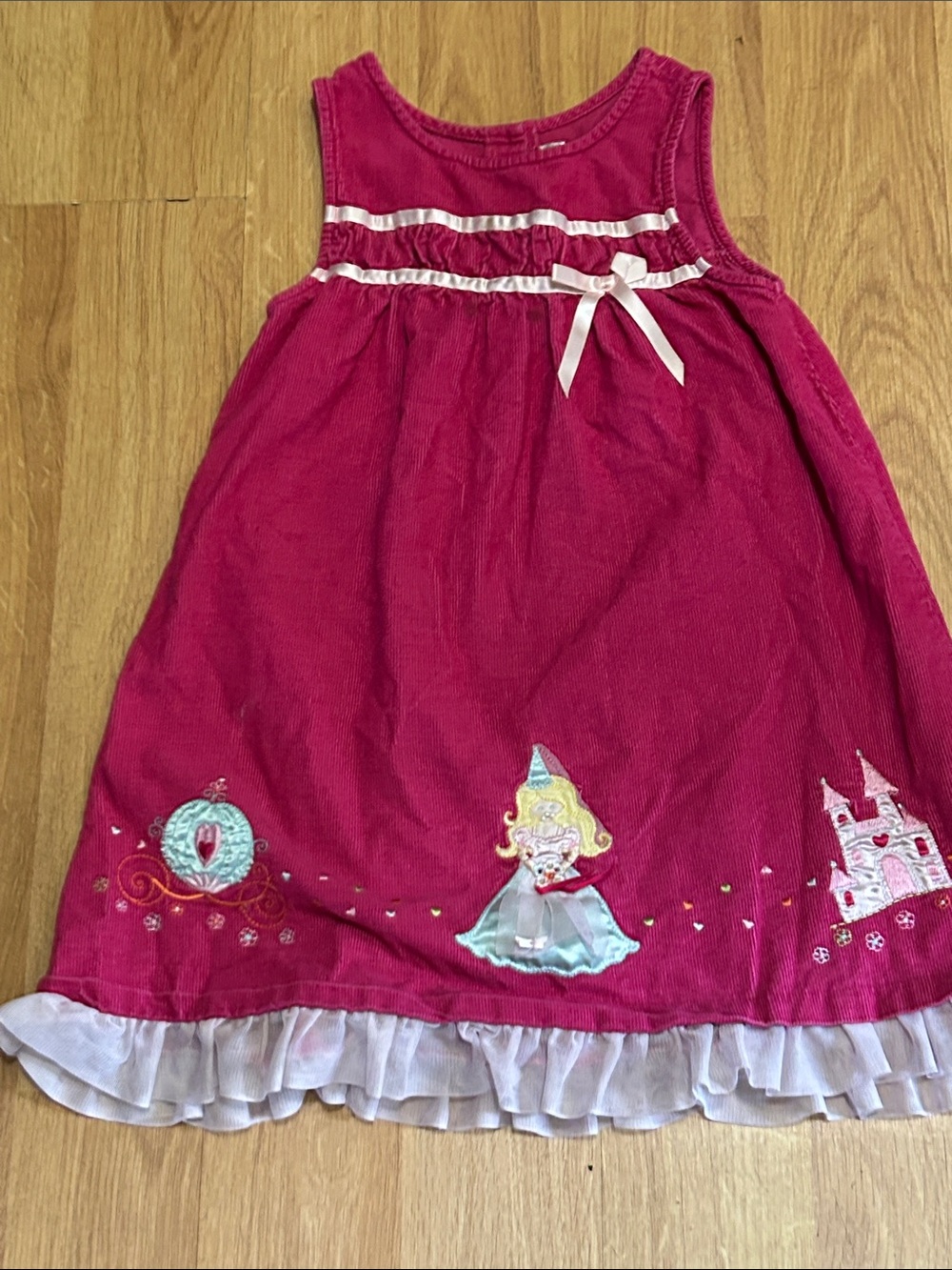 Youngland Hot Pink Princess Corduroy Appliqué Sundress Size 6